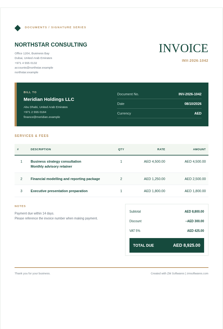 Emerald Signature invoice design preview