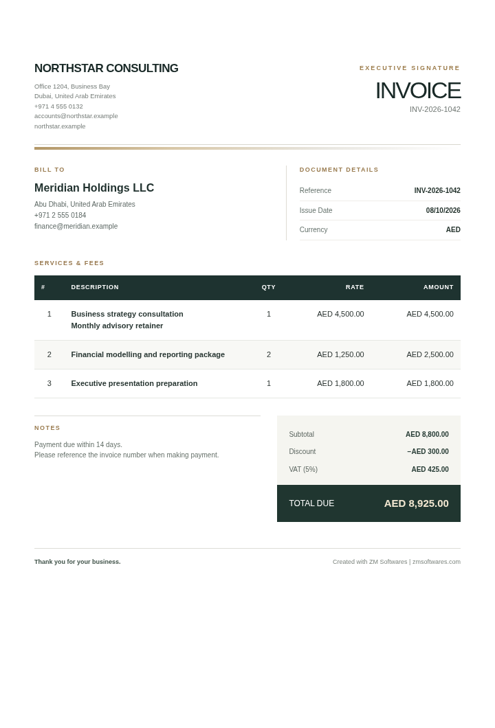 Executive Signature invoice design preview
