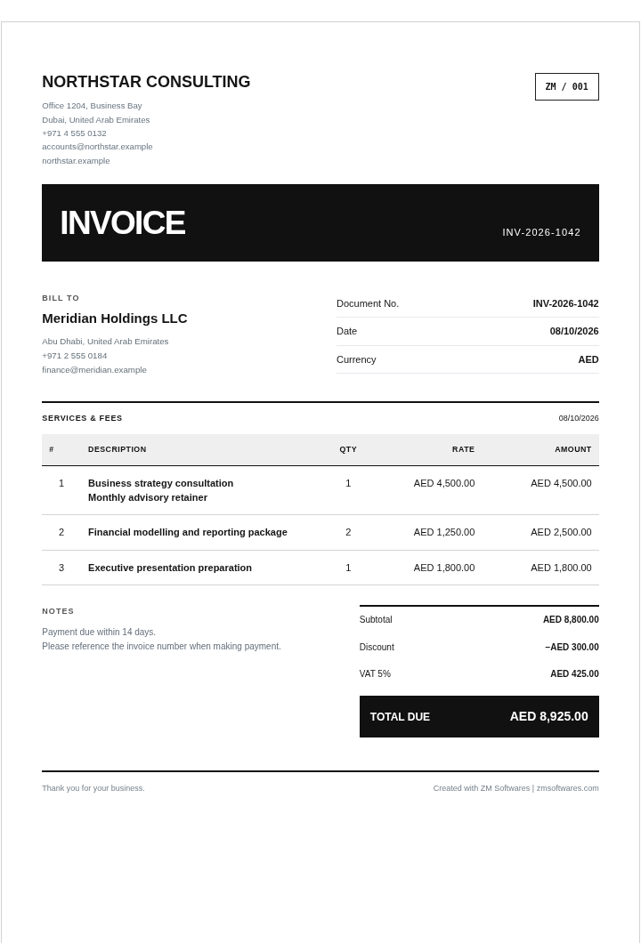 Luxury Monochrome invoice design preview