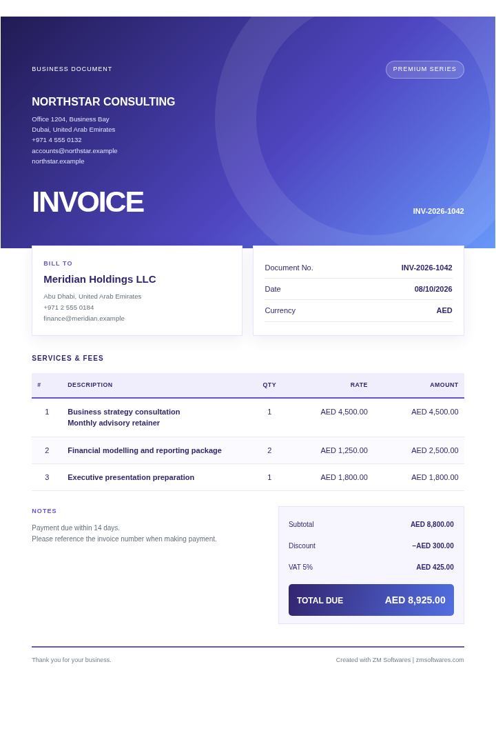 Modern Gradient invoice design preview